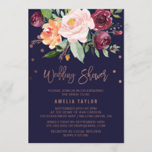 Invitation Automne Floral Rose Gold Wreath Back Wedding showe