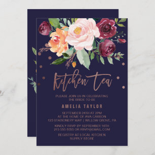 Invitation Automne Floral Rose Gold Wreath Retour Thé de cuis