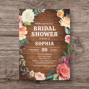Invitation Automne Floral Rustic Wood Fête des mariées Invita