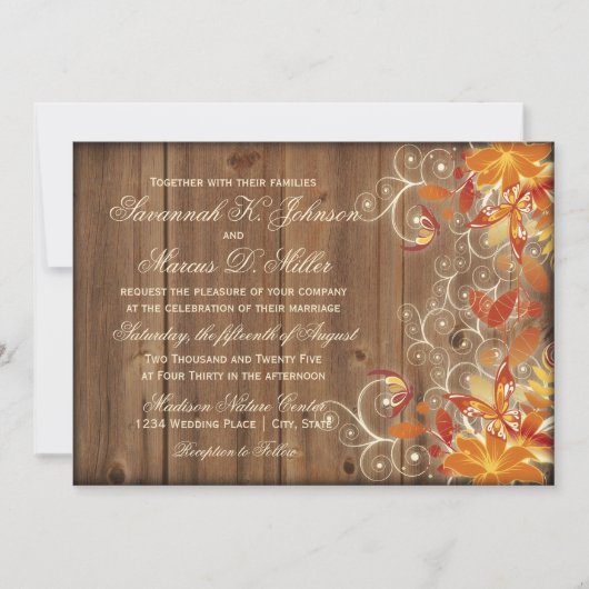 Invitation Automne Floral Rustique Bois Mariage de automne In (Devant)
