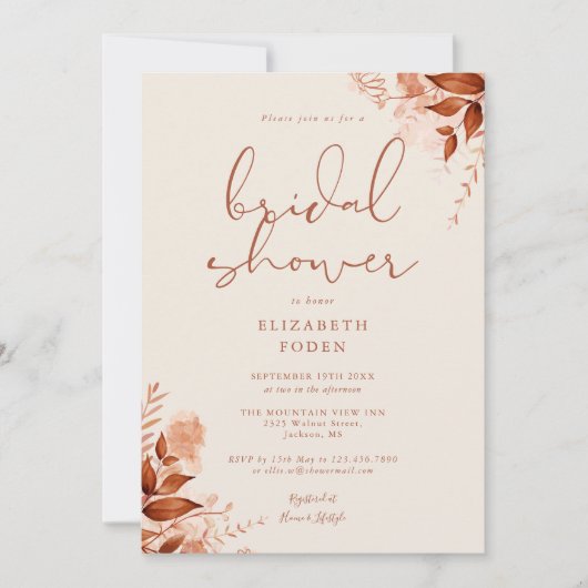 Invitation Automne Floral Rustique Mariage (Devant)