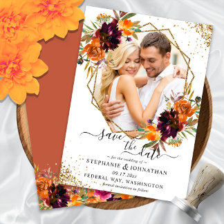 Invitation Automne Floral Terracotta Enregistrer La Date