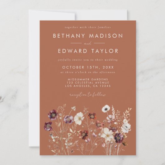 Invitation Automne Floral Terracotta Mariage (Devant)