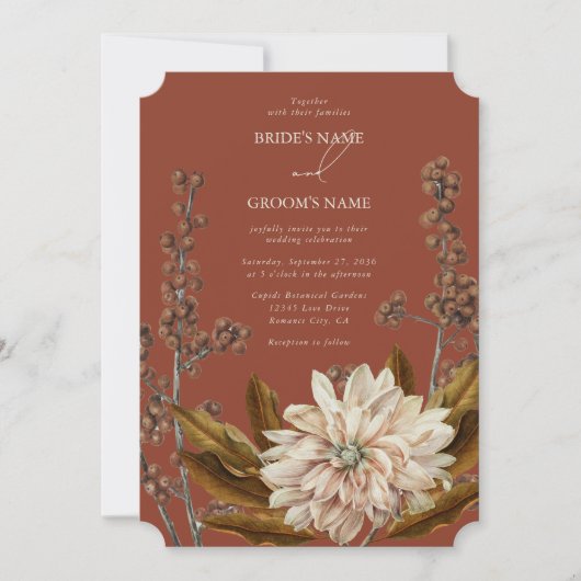 Invitation Automne Floral Terracotta Mariage de automne d'aqu (Devant)