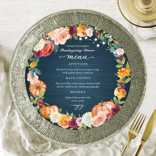 Invitation Automne Floral Thanksgiving Dîner Cirque Menu Cart