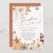 Invitation Automne Floral Un Petit Citrouille Baby shower Aut (Devant / Derrière)
