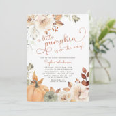 Invitation Automne Floral Un Petit Citrouille Baby shower Aut (Debout devant)