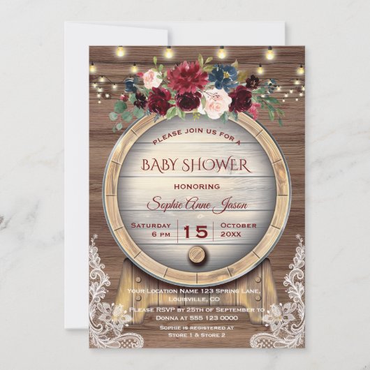 Invitation Automne Floral Vin Barrel Vignoble Baby shower (Devant)