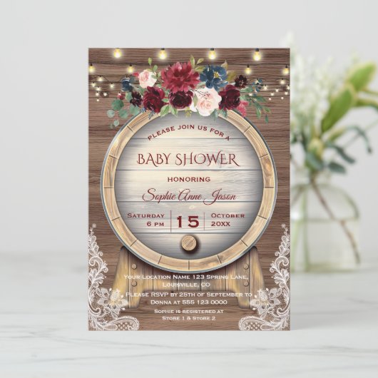 Invitation Automne Floral Vin Barrel Vignoble Baby shower (Debout devant)