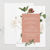 Invitation Automne Florals tendance Bourgogne Blush Gold Mari (Devant / Derrière)