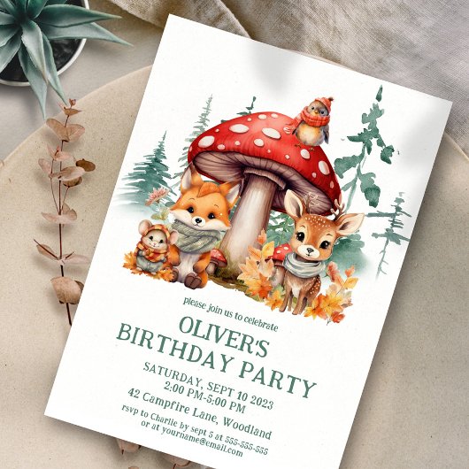 Invitation Automne Forêt forestière Animaux 1er anniversaire