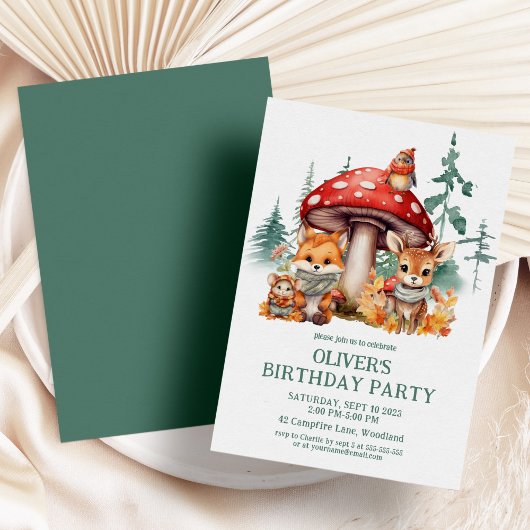 Invitation Automne Forêt forestière Animaux 1er anniversaire