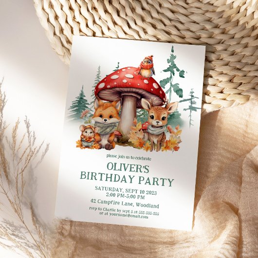 Invitation Automne Forêt forestière Animaux 1er anniversaire