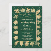 Invitation Automne Gold Feuilles Thanksgiving Dîner Vert (Devant)