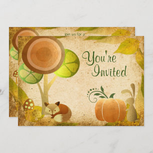 Invitation Automne Gold Woodland Fox Bunny Baby shower Invita