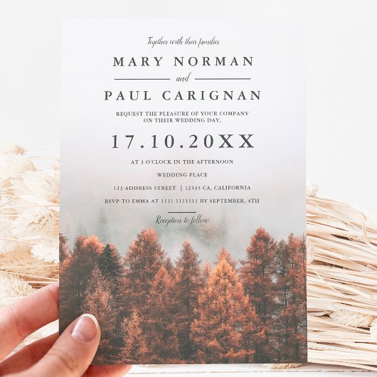 Invitation Automne hiver pins forêt photo chic mariage