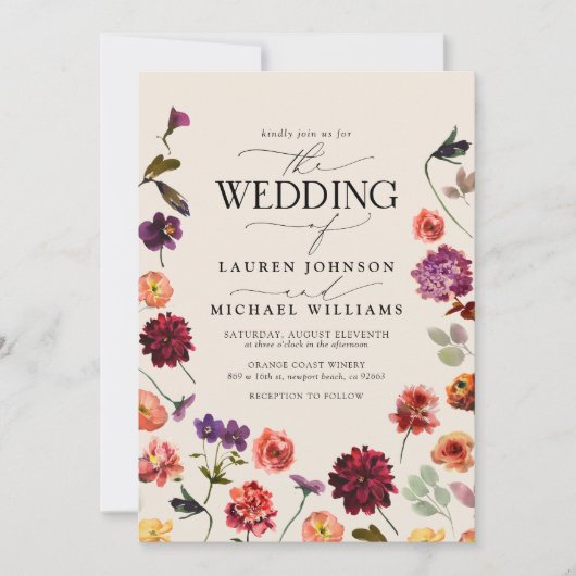 Invitation Automne Jardin d'été Burnt Orange Fleurs Mariage (Devant)