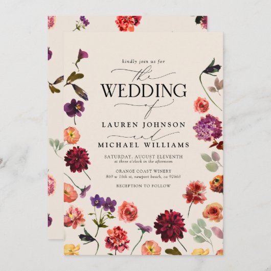 Invitation Automne Jardin d'été Burnt Orange Fleurs Mariage (Devant / Derrière)