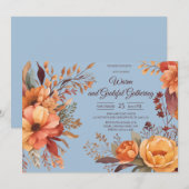 Invitation Automne laisse Floral Thanksgiving Friendsgiving (Devant / Derrière)