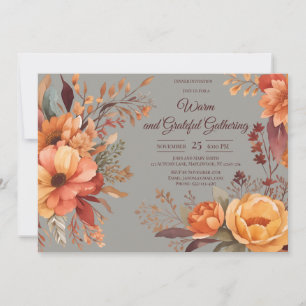Invitation Automne laisse Floral Thanksgiving Friendsgiving