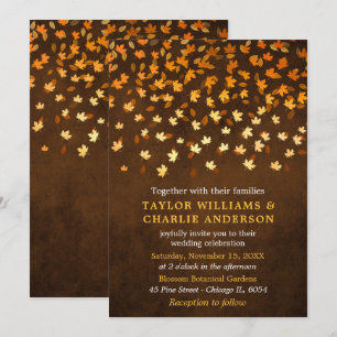 Invitation Automne laisse Grunge Gold et Mariage Brown