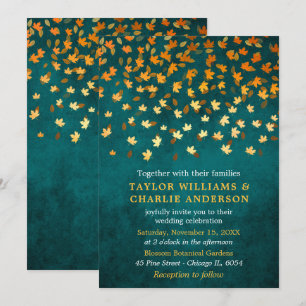 Invitation Automne laisse Grunge Gold et Mariage Turquoise