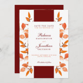 Invitation Automne Laisser Brûler Orange Mariage Enregistrer  (Devant / Derrière)