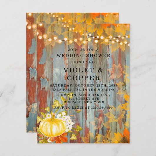 Invitation Automne Lumières Automne Rouille Wedding shower (Devant / Derrière)