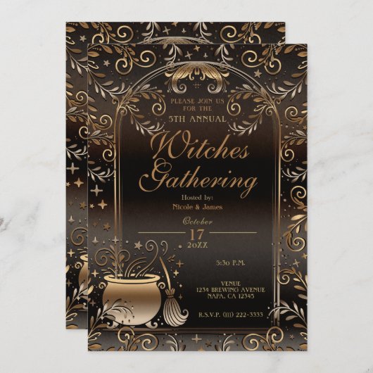 Invitation Automne Magie Whimsical Automne Sorcières Rassembl (Devant / Derrière)