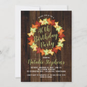 Invitation Automne Maple Feuille Wreath Faux Bois Fête d'anni (Devant)