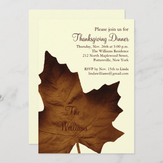 Invitation Automne Maple Leaf Dîner d'action de grâce Invitat (Devant / Derrière)