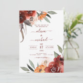 Invitation Automne Mariage Bourgogne Floral Automne (Debout devant)