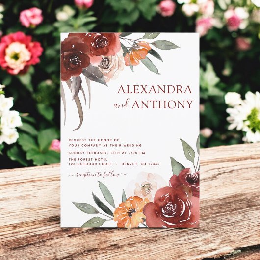 Invitation Automne Mariage Bourgogne Floral Automne