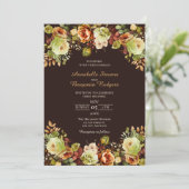 Invitation Automne Mariage Brown vert et brûlé Orange Floral (Debout devant)