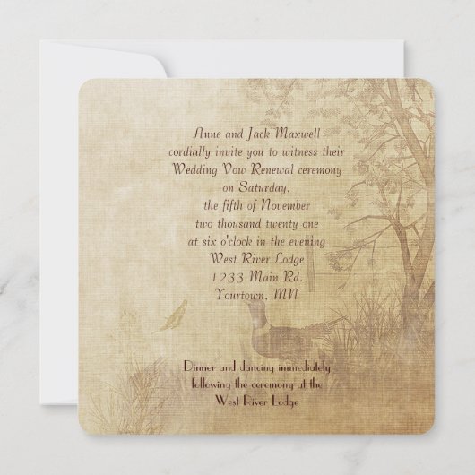 Invitation Automne Mariage faisan Vow Renouvellement (Dos)