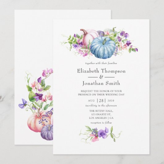 Invitation Automne - Mariage Floral d'Automne (Devant / Derrière)