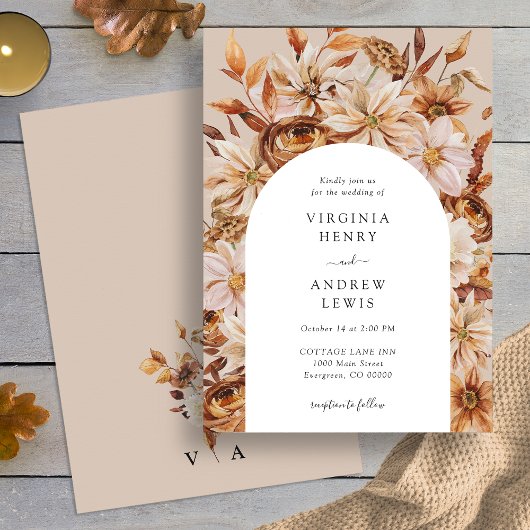 Invitation Automne Mariage floral rustique