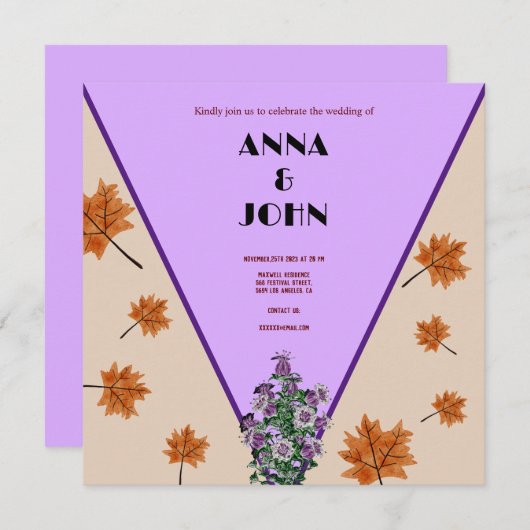 Invitation Automne mariage violet  élégant moderne élégant (Devant / Derrière)