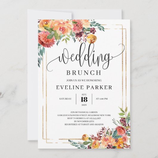 Invitation Automne marigold orange fleurs mariage brunch invi (Devant)