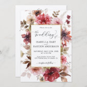 Invitation Automne Maroon Blush Gold All In 1 QR Code Mariage (Devant / Derrière)