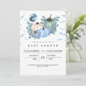 Invitation automne moderne bleu citrouille garçon baby shower (Debout devant)