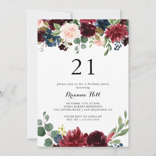 Invitation Automne Moderne Calligraphie 21e fête d'anniversai (Devant)