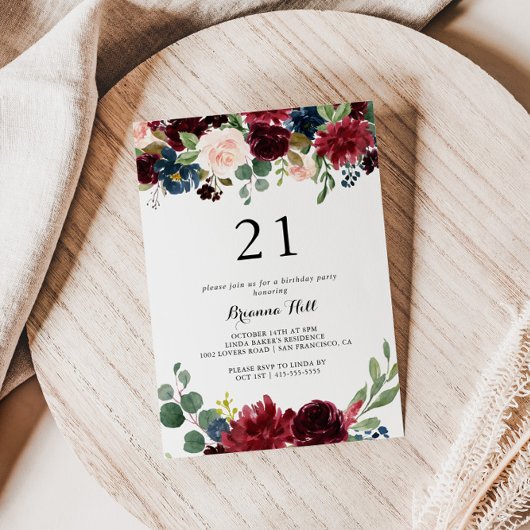 Invitation Automne Moderne Calligraphie 21e fête d'anniversai