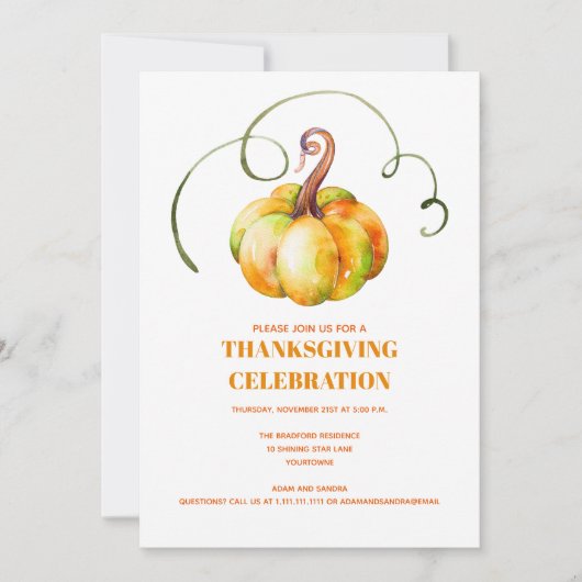 Invitation Automne moderne Citrouille d'automne Thanksgiving (Devant)