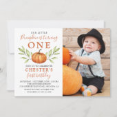 Invitation Automne moderne Petit Citrouille 1er anniversaire (Devant)