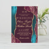 Invitation Automne moderne rouge vert noir or agate Mariage (Debout devant)