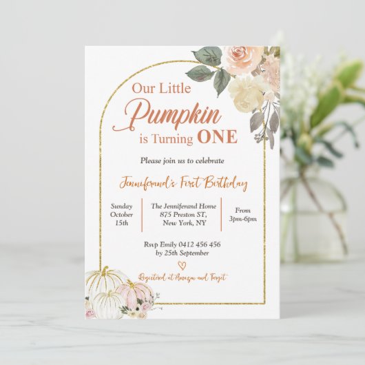 Invitation Automne Moisson Automne Citrouille 1er anniversair (Debout devant)