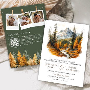 Invitation Automne Montagne Forestière Code QR Photo Mariage