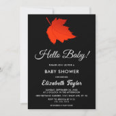 Invitation Automne Noir Et Blanc Feuilles Rouge Automne Baby (Devant)