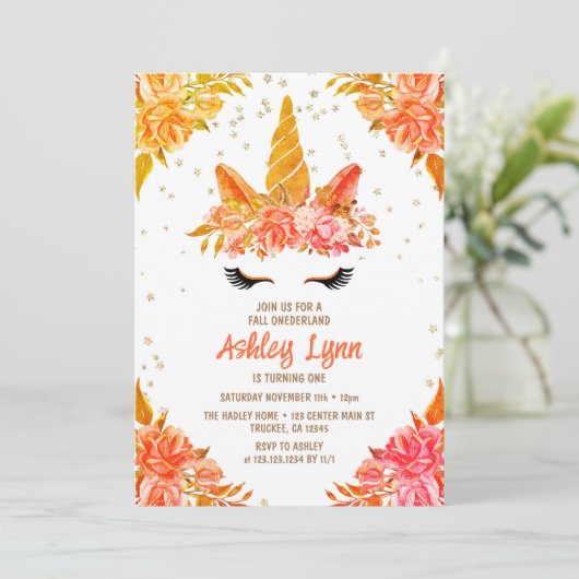 Invitation Automne Onederland Unicorn 1er anniversaire (Debout devant)